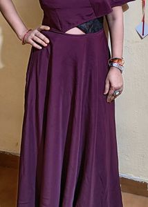 Women Fit And Flare Purple Black Dress
