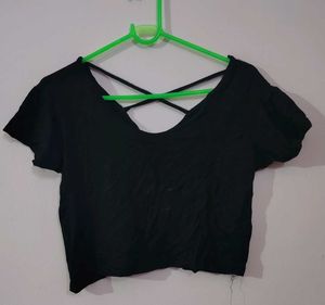 Black Crop Top with Criss-Cross Back