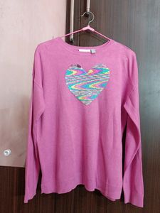 Pink Heart Sequin Sweater