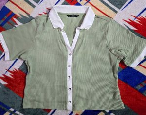 Cute Green Button-Up Korean Top