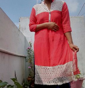 Stylish Coral Kurta with Lace