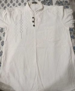 White Cotton Thai Kurta with Embroidery – Traditio