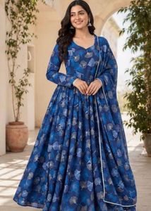 Stunning Blue Leaf Print Kurta Set