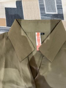 Olive Green Collared Button-Up Shirt