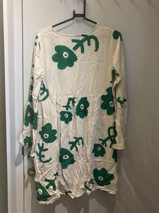 Cream Kurta with Green Floral Print