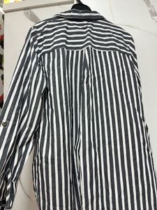 V Neck Striped Button-Down Shirt