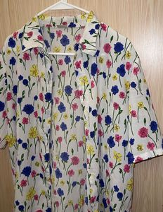 Floral Print Short Sleeve Button-Up Top