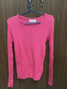 Pink Knit V-Neck Top