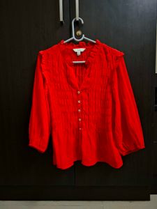 BRAND NEW/Shirred 3/4 Sleeve Button Through Blouse