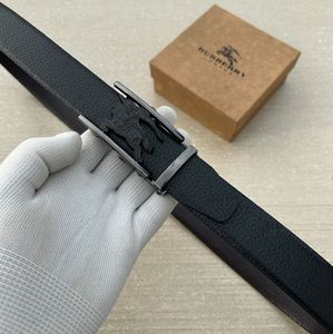 Burberry Black Leather Belt with Monogram Buckle