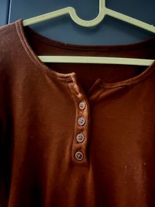 Brown Long Sleeve Henley Top