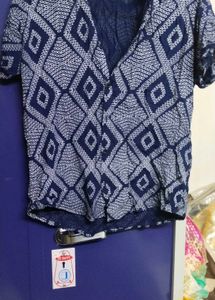 Blue &amp; White Printed Kurta