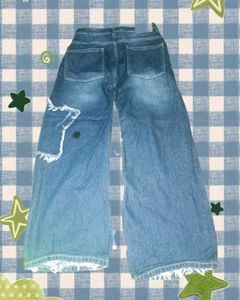 Wide Leg Jeans with Star Design