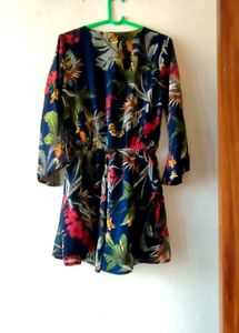 Navy Floral Print Wrap Dress