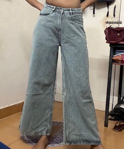 Washed Grey Wide Leg Jeans