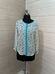Chic White Printed Button-Up Top