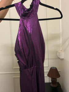 Metallic Purple Halter Neck Maxi Dress