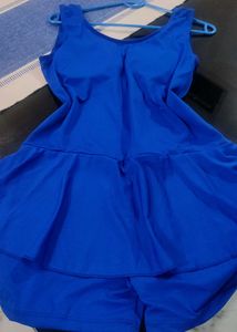 royal blue v neck swimming dress with Cap goggles