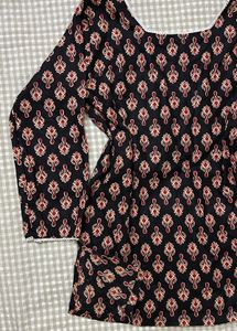 Black Printed Kurta[Adjustable Waist]
