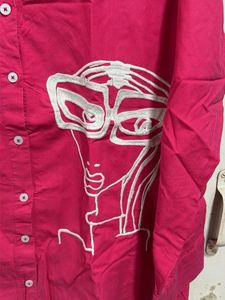 Pink Graphic Print Button-Up Shirt