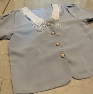 Cute Light Blue Peter Pan Collar Top