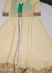 Long Koti With Crop Top Palazzo Triple Set