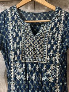 Embroidered Blue Ethnic Kurta