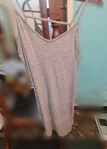 Grey Ribbed Spaghetti Strap Cami vest dress