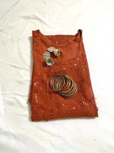 Women's Embroided Long Coral Kurti