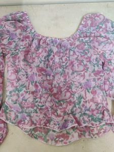 Floral Print sheer Long Sleeve Top
