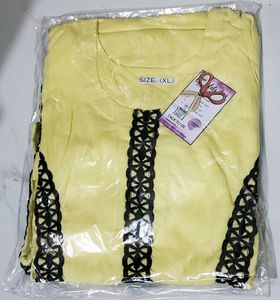 Lemon Yellow Kurti Set with Lace Detail