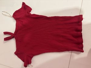 Red Off-Shoulder Ribbed Knit Top