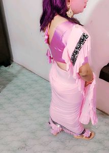 Stunning Pink Ruffled Saree reddy to wear