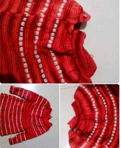 Red Knitted Baby sweater Outfit - 3 Pieces