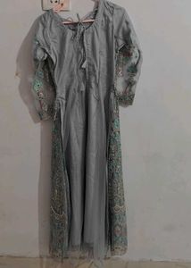 Elegant Embroidered Gray Ethnic Dress