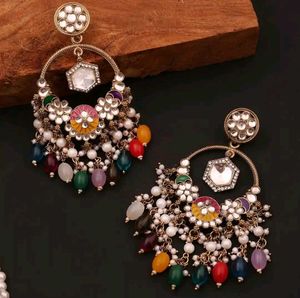 ✨ Multicolor Kundan Chandbali Earrings ✨