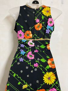 Vintage Floral Black A-Line Dress