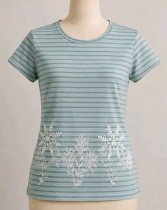 Striped T-Shirt with Floral Embroidery