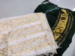 Elegant White &amp; Green Dupatta Set