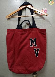 "MV" Classic Varsity Style Dual Handle Tote Bag