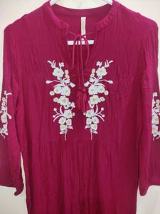 Embroidered Maroon Maxi Dress