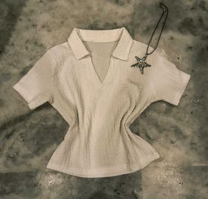 Cream Textured V-Neck Top
