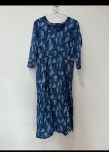 Blue Leaf Print Cotton Kurta