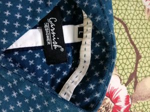 Men's Blue Printed Full Sleeve Shirt in L size ⁹