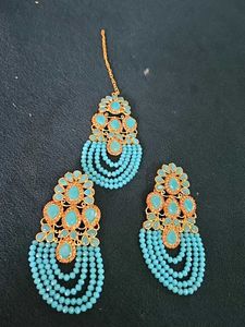 Stunning Turquoise Maang Tikka & Earring Set