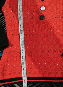 Stylish Red Knit Sweater with Embellishments