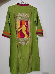 Premium Quality Linen Kurti With Detailing At Collar Sleaves Front And Back As Well