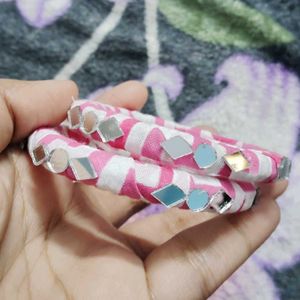 Handcrafted Pink &amp; Silver Bangle Set