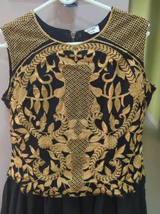 Elegant Black &amp; Gold Embroidered Gown