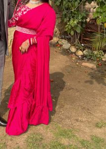 Fuchsia pink Ruffled Saree